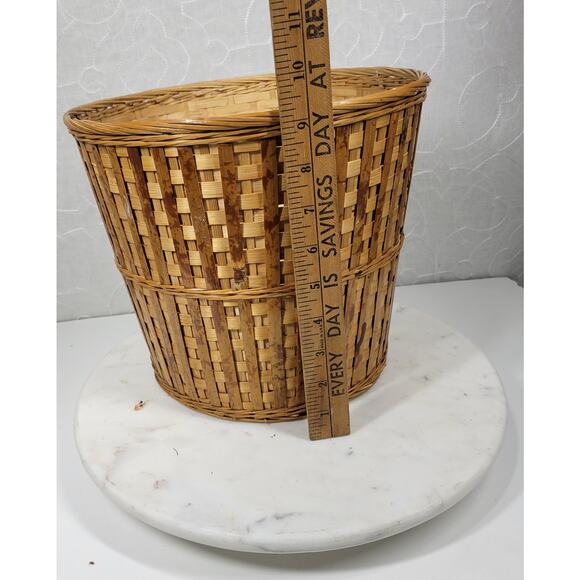 Vintage Wicker Basket 9" Tall Handmade Woven Rattan Bamboo Boho Rustic Decor - Picture 15 of 16